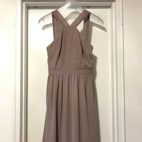 Lulus Air of Romance Taupe Halter Maxi Bridesmaid Gown Women’s Size Small Dress - Picture 2 of 6